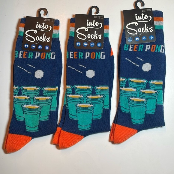 Beer Pong Mens socks 3 pairs new shoe size 7-12 - Picture 1 of 3